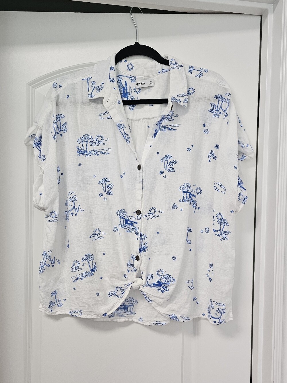 Sonoma White Linen/rayon Tie Front Top XXL